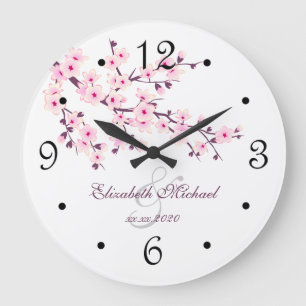 Grande Horloge Ronde Cherry Blossoms Newlywets Noms Rose Blanc