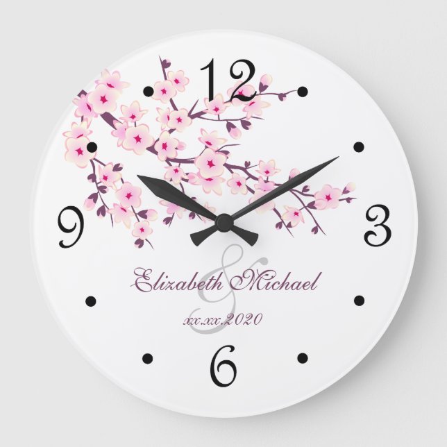 Grande Horloge Ronde Cherry Blossoms Newlywets Noms Rose Blanc (Recto)