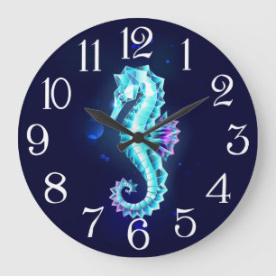 Grande Horloge Ronde Cheval de mer de glace cristal sur Arrière - plan 