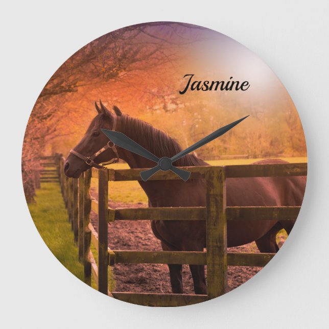 Grande Horloge Ronde Cheval en Paddock Personnalisé (Recto)