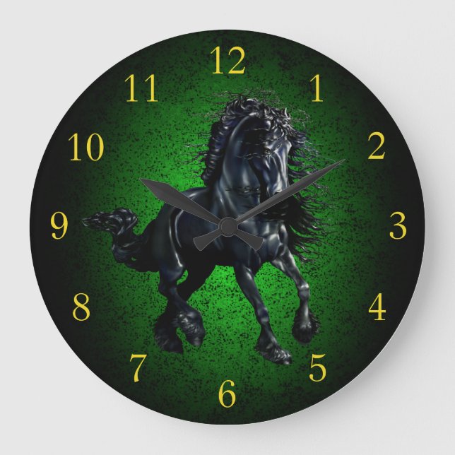 Grande Horloge Ronde Cheval frison/granit noir de vert de beauté (Recto)