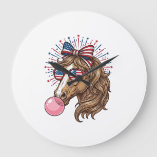 Grande Horloge Ronde Cheval Patriotique Bubble Gum Vintage Vector T-Shi