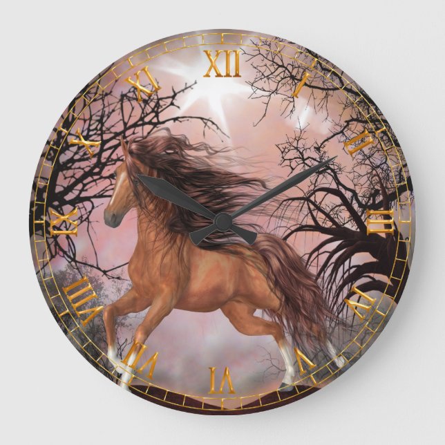 Grande Horloge Ronde Cheval sauvage dans l'horloge de la forge (Recto)