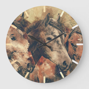 Grande Horloge Ronde Chevaux Brown
