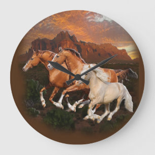 Grande Horloge Ronde Chevaux sauvages