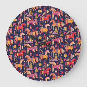 Grande Horloge Ronde Chevaux Scandinaves : Décoration Décorative Sans C