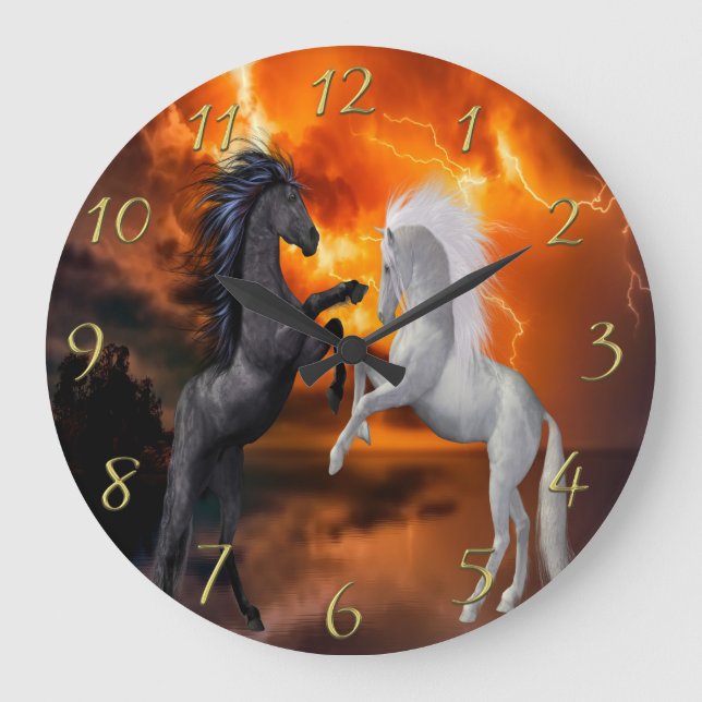 Grande Horloge Ronde Chevaux se battant dans une tempête de foudre 1 (Recto)