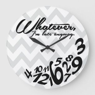 Grande Horloge Ronde chevron gris et blanc de quoi que -