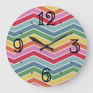 Grande Horloge Ronde Chevrons arc-en-ciel colorés