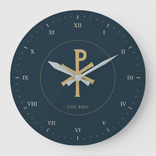 Grande Horloge Ronde Chi Rho en ocre doré avec chiffres romains