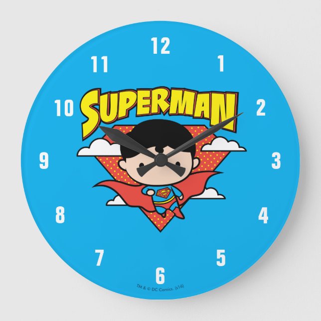 Grande Horloge Ronde Chibi Superman Polka Dot Shield et Nom (Recto)
