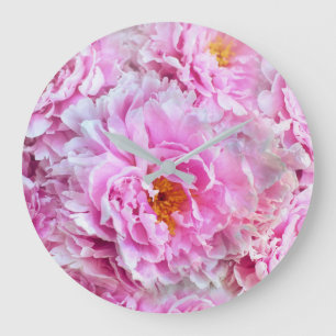 Grande Horloge Ronde Chic Chic Pink Pastel Peonies roses