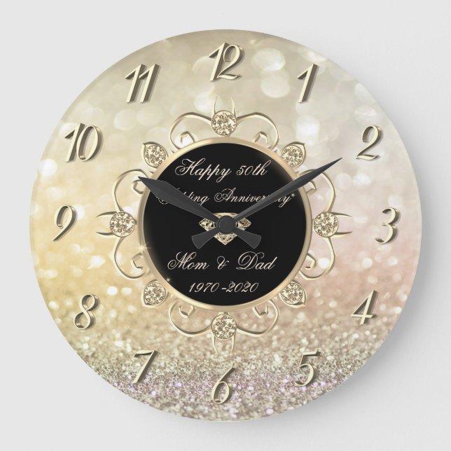 Grande Horloge Ronde Chic Diamonds Bokeh 50e anniversaire de Mariage (Recto)