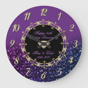 Grande Horloge Ronde Chic Diamonds Glitter 25th Wedding Anniversary