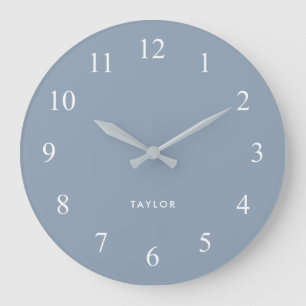 Grande Horloge Ronde Chic et élégant Dusty bleu et blanc