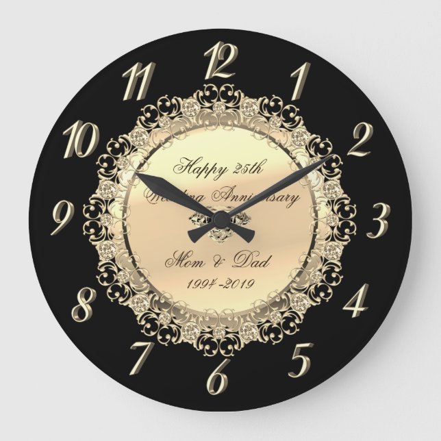 Grande Horloge Ronde Chic Gold Black Diamond 25e anniversaire Mariage (Recto)