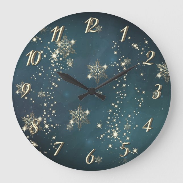 Grande Horloge Ronde Chic Gold Snowflakes Green (Recto)