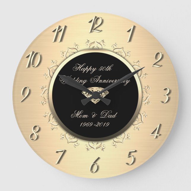 Grande Horloge Ronde Chic or gold diamond swirls 50e anniversaire de ma (Recto)