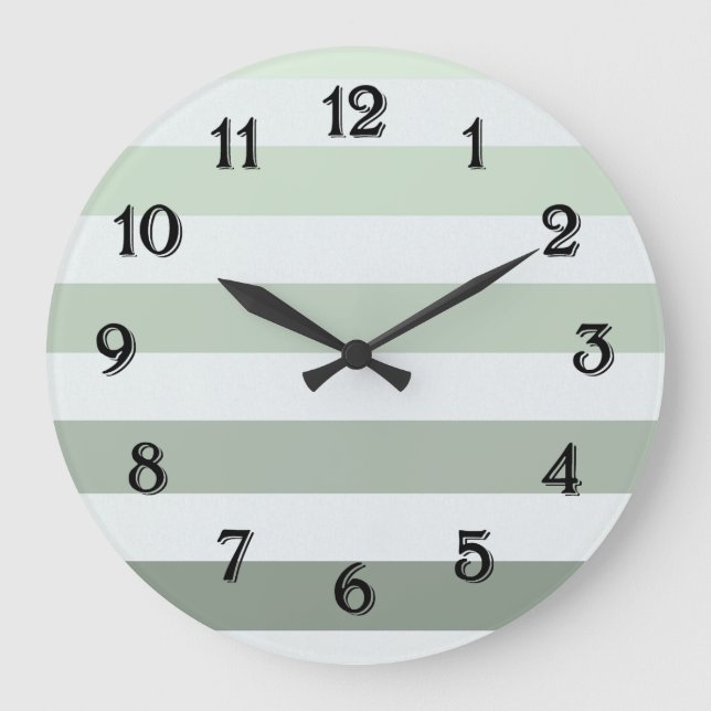 Grande Horloge Ronde Chic Sage Vert et Blanc rayures (Recto)