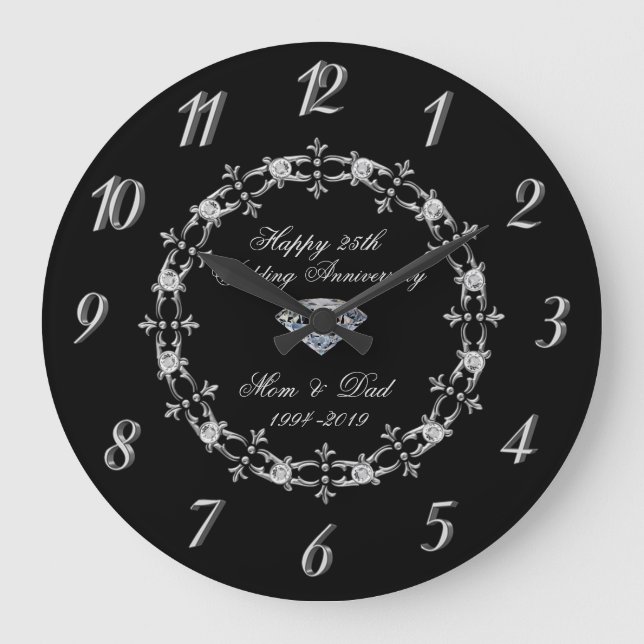 Grande Horloge Ronde Chic Silver Diamonds 25e Anniversaire de Mariage (Recto)