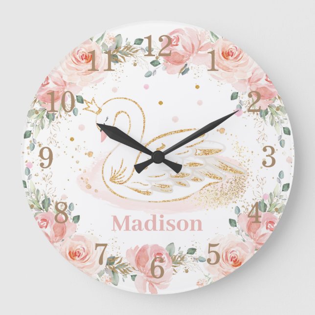 Grande Horloge Ronde Chic Swan Princess Pastel Blush Floral Gold (Recto)