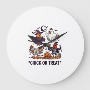 Grande Horloge Ronde Chick Or Treat Haloween Poulets Sorcière Fantôme C