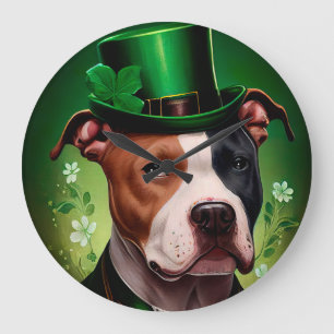 Grande Horloge Ronde chien American Staffordshire à la St-Patrick