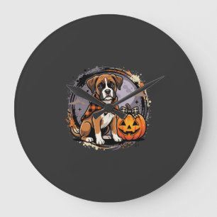 Grande Horloge Ronde Chien Boxer Halloween Citrouille Sublimation