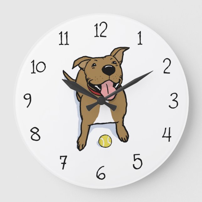 Grande Horloge Ronde Chien Brown avec balle de tennis (Recto)