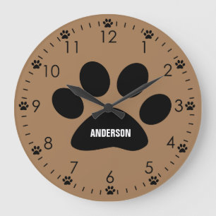 Grande Horloge Ronde Chien Brown personnalisé