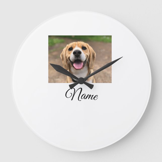 Grande Horloge Ronde Chien chat photo ajouter le nom de l'animal de com (Recto)