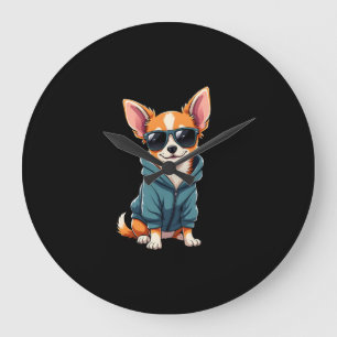 Grande Horloge Ronde Chien Chihuahua Drôle Facilement Distrait Par Un G