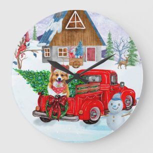 Grande Horloge Ronde Chien Corgi dans un camion de livraison de Noël so