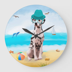 Grande Horloge Ronde Chien Dalmation sur la plage
