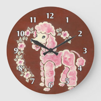 Grande Horloge Ronde Chien de caniche rose pelucheux Girly mignon