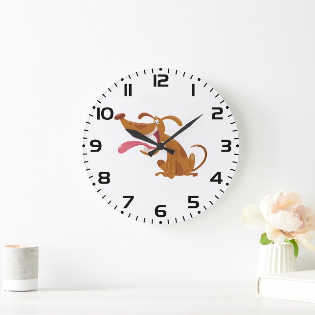 Grande Horloge Ronde Chien de caricature avec grand sourire et langue d (Créateur téléchargé)