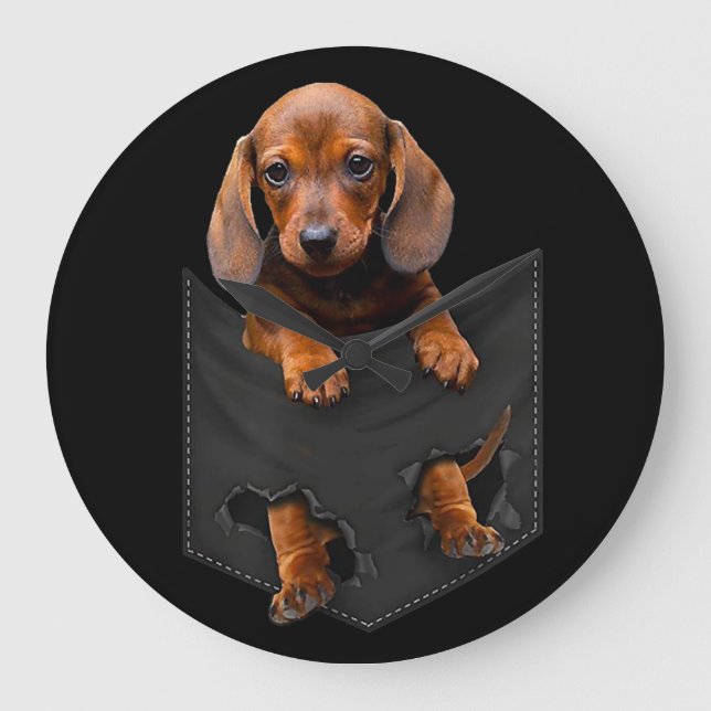 Grande Horloge Ronde Chien de chien Dans My Pocket Dachshund Weiner Dog (Recto)