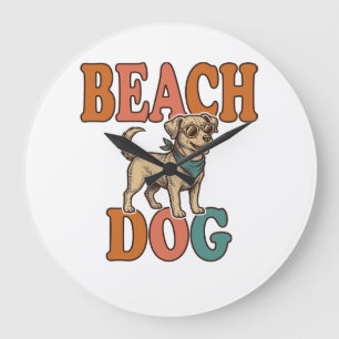 Grande Horloge Ronde Chien de plage gravure vintage conception graphiqu
