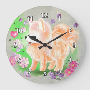 Grande Horloge Ronde Chien de Pomeranie chiot mignon