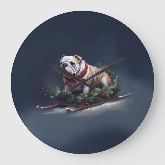 Grande Horloge Ronde Chien de taureau neige hiver (Recto)