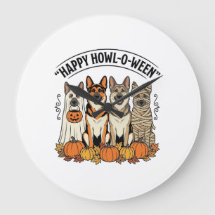 Grande Horloge Ronde Chien d'Halloween Joyeux Howl-O-Ween Vintage Berge