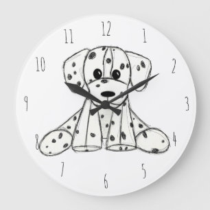 Grande Horloge Ronde Chien en dalmate dessin simple noir