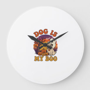 Grande Horloge Ronde Chien est Boo Halloween Pug Fantôme Citrouilles_1