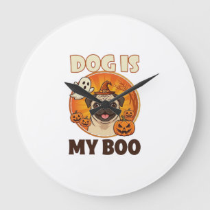 Grande Horloge Ronde Chien Est Boo Pug Halloween Fantôme Citrouille