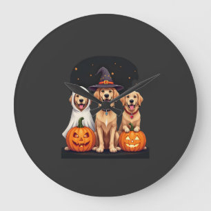 Grande Horloge Ronde Chien fantôme Retriever doré Halloween Trick Or Tr