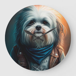 Grande Horloge Ronde Chien Havanais en vélo peinture numérique