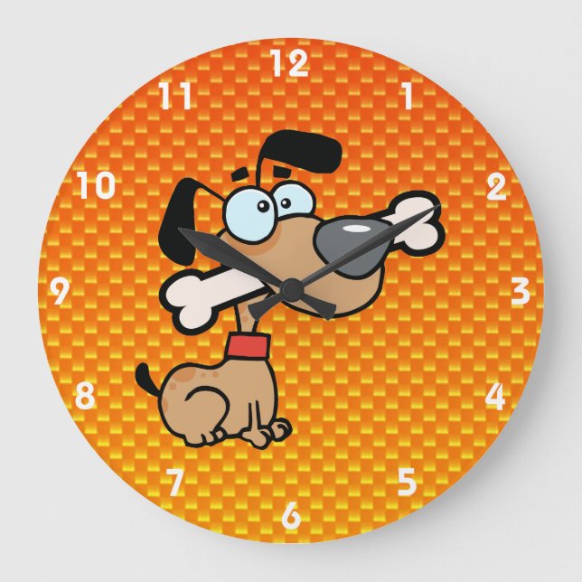 Grande Horloge Ronde Chien jaune-orange de bande dessinée (Recto)