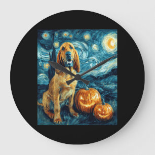 Grande Horloge Ronde Chien Limier Mignon Halloween Citrouille Jack O La