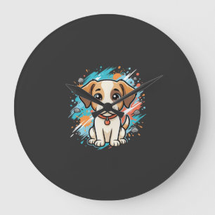 Grande Horloge Ronde Chien mignon éclaboussure de peinture Art vectorie