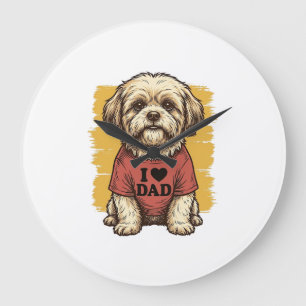 Grande Horloge Ronde Chien Mignon J'Aime Papa Gravure Vintage Vector De